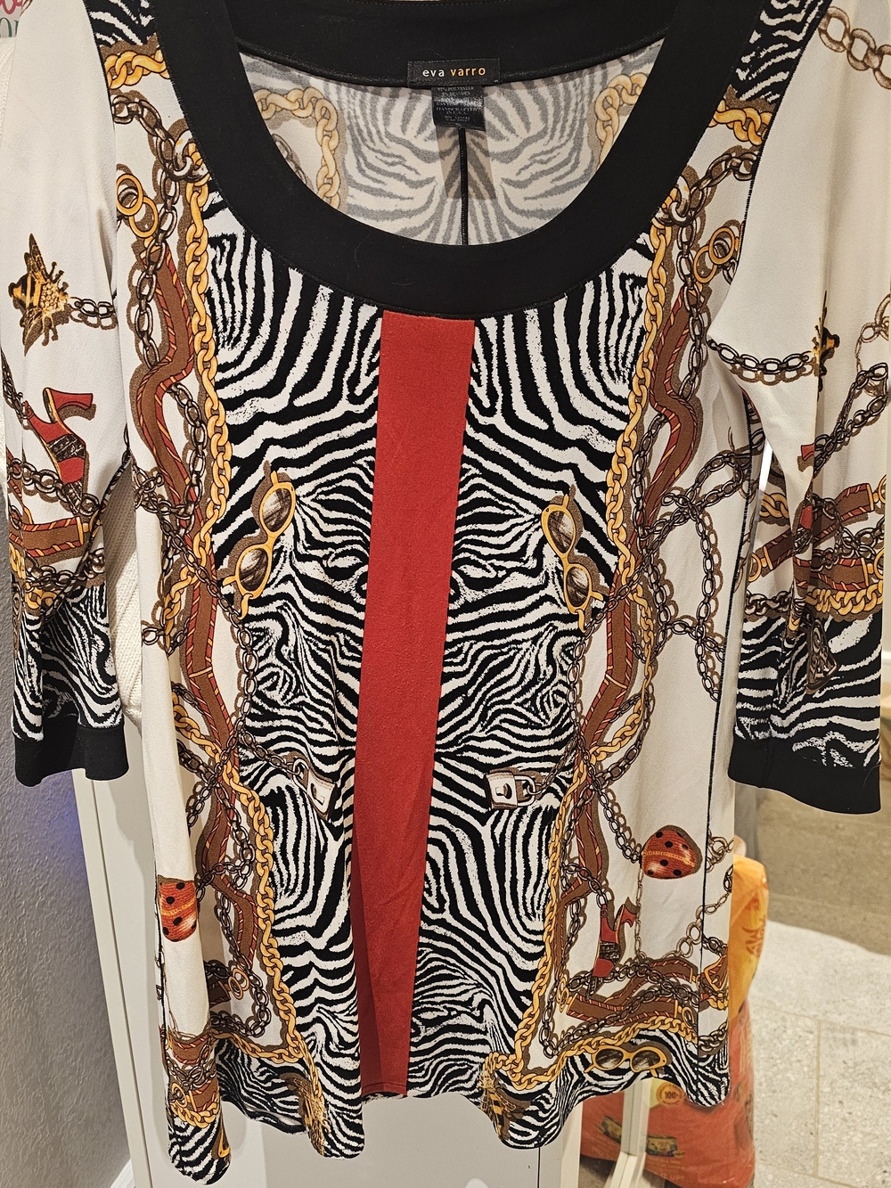 eva varro Zebra & Chain Print Tunic with Red Center Panel